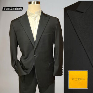 Hickey Freeman Traveler 44-46R Black Tuxedo Jacket Blazer Peak Lapel
